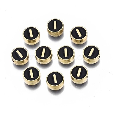 Light Gold Black Flat Round Alloy+Enamel Beads