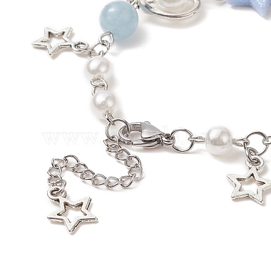 Alloy Heart & Star Charm Bracelet with ABS Plastic Imitation Pearl Beaded for Women(BJEW-JB09309)-5