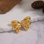 Geometric Wing 304 Stainless Steel Stud Earrings, Left and Right, Real 18K Gold Plated, 31x22.4mm(AG9073-1)
