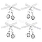 Alloy Pendants, with Glass Cahochons and Iron Rhinestone Beads and Satin Ribbon, Platinum, 75mm(PALLOY-FH00106-02)