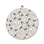 304 Stainless Steel Pendants, Ethnic Style, Flat Round Charms, Stainless Steel Color, 34.5x32x2mm, Hole: 1.6mm(SA-CBAB6EC-03P)