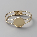 Brass Hinged Bangle Makings, with Round Tray Setting, Golden, Tray: 25mm, Inner Diameter: 2-3/8~2-1/2 inch(6.1cm)(MAK-WH0011-13B-G)