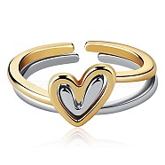 2Pcs Heart Layered Rings, Alloy Heart Rings, Adjustable Love Ring Stackable Finger Rings, Simple Knuckle Rings Jewelry Gift for Women, Platinum & Golden, Inner Diameter: 16.5mm & 17mm, 2pcs/pair(JR931A)