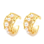 Rack Plating Brass Oval Cuff Earrings with Plastic Pearl, Long-Lasting Plated, Lead Free & Cadmium Free, Real 18K Gold Plated, 14x14x9mm(EJEW-A028-55G)