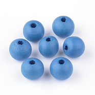 Natural Wood Beads, Dyed, Round, Steel Blue, 10x9mm, Hole: 2.5~3.5mm, about 3000pcs/1000g(WOOD-S662-9x10mm-A05)