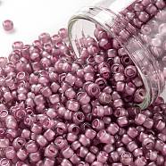 TOHO Round Seed Beads, Japanese Seed Beads, (959F) Pink Lined Crystal Transparent Matte, 8/0, 3mm, Hole: 1mm, about 220pcs/10g(X-SEED-TR08-0959F)
