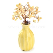 Natural Citrine Chips Money Tree Decorations, Porcelain Vase Base with Copper Wire Feng Shui Energy Stone Gift for Home Office Desktop Decoration, 48~62x140mm(DJEW-C016-01F)