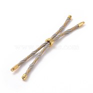 Nylon Cord Silder Bracelets, for Connector Charm Bracelet Making, with Rack Plating Golden Brass Findings, Long-Lasting Plated, Cadmium Free & Lead Free, Silver, 8-5/8~9 inch(22~22.8cm), 0.3cm, Hole: 2.6mm(MAK-C003-03G-13)