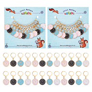 Alloy Enamel Roman Number Clock Charm Locking Stitch Markers, Golden Tone 304 Stainless Steel Clasp Stitch Marker, Mixed Color, 3.3cm, 4 colors, 3pcs/color, 12pcs/set(HJEW-PH01811)