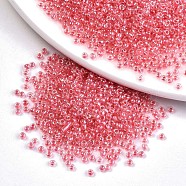 12/0 Glass Seed Beads, Transparent Inside Colours Luster, Round Hole, Round, Light Coral, 12/0, 2~2.5x1.5~2mm, Hole: 0.8mm, about 6666pcs/100g(X1-SEED-A015-2mm-2204)