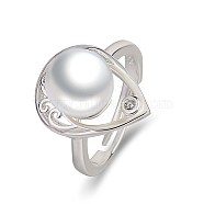 Adjustable Brass Cuff Rings, Open Ring, with Shell Pearl Bead, Teardrop, Platinum, Inner Diameter: 17mm(RJEW-BB52752-D)