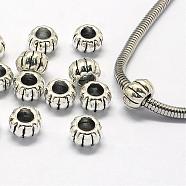 Alloy European Beads, Large Hole Beads, Pumpkin/Rondelle, Antique Silver, 9x6mm, Hole: 4mm(PALLOY-S079-051AS)