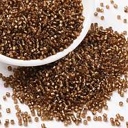 Cylinder Seed Beads, Silver Lined, Round Hole, Uniform Size, Dark Goldenrod, 2x1.5mm, Hole: 0.8mm, about 40000pcs/bag, about 450g/bag(SEED-H001-G17)
