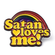 Pride Rainbow with Word Satan Loves Me Cartoon Enamel Pin, Electrophoresis Black Zinc Alloy Brooch for Jacket Backpack, Colorful, 27.5x35x1.2mm(JEWB-L014-03)