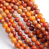 Dyed Natural Imperial Jasper Round Bead Strands, Dark Orange, 4mm, Hole: 1mm, about 92pcs/strand, 16 inch(G-M274-04-4mm)
