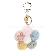 Flower Plush Pendant Keychain, with Alloy Finding for Keychain, Purse, Backpack Ornament, Colorful, 15.4cm(KEYC-F039-01)