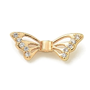 Rack Plating Brass Micro Pave Cubic Zirconia Bead, Long-Lasting Plated, Lead Free & Cadmium Free, Butterfly, Real 14K Gold Plated, 6.8x18x3.5mm, Hole: 1.2mm(KK-K386-18G-01)