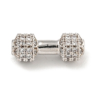 Brass Micro Pave Clear Cubic Zirconia Beads, Dumbbell, Platinum, 6.5x16.5x3.5mm, Hole: 1.8mm(KK-G493-34A-P02)