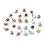 Natural & Synthetic Mixed Gemstone Pendants, Flower Charms, with Platinum Tone Brass Findings, Cadmium Free & Lead Free, Mixed Dyed and Undyed, 32x23x9.5~10.5mm, Hole: 7x5mm(G-B033-03P)