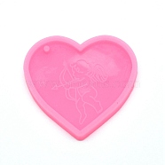 Valentine's Day Theme Pendant Silicone Molds, Resin Casting Molds, UV Resin & Epoxy Resin Jewelry Making, Heart, Hot Pink, 65x69x10mm, Hole: 3mm(DIY-TAC0005-98)