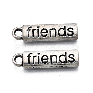 Tibetan Style Alloy Pendants, Cadmium Free & Lead Free, Rectangle with Word Friends, Antique Silver, 20.5x5.5x2mm, Hole: 2mm, about 960pcs/1000g(TIBEP-N008-144)