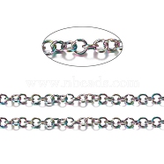 Ion Plating(IP) 304 Stainless Steel Rolo Chains, Belcher Chain, with Spool, for Jewelry Making, Unwelded, Rainbow Color, 3x0.6mm, about 32.8 Feet(10m)/roll(CHS-H013-07M-D)