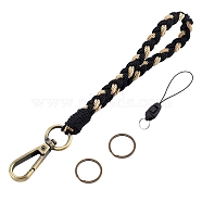Boho Macrame Wristlet Keychain Keying, Handmade Braided Tassel Wrist Lanyard with Portable Anti-Lost Mobile Rope for Women, Black, 19cm(KEYC-SW00004-03)