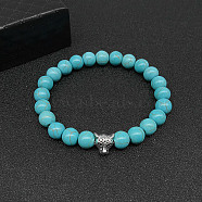 Synthetic Turquoise Stretch Bracelets for Women Men, with Tibetan Style Animals Alloy Beads, Leopard, No Size(IS4293-15)
