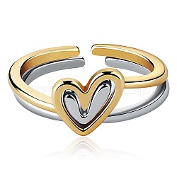 2Pcs Heart Layered Rings, Alloy Heart Rings, Adjustable Love Ring Stackable Finger Rings, Simple Knuckle Rings Jewelry Gift for Women, Platinum & Golden, Inner Diameter: 16.5mm & 17mm, 2pcs/pair(JR931A)