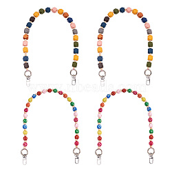 Beadthoven 4Pcs 2 Style Bag Handles, with Polygon Natural Wood Beads, Platinum Alloy Spring Gate Rings & Swivel Clasps, for Bag Straps Replacement Accessories, Mixed Color, 60.5~61cm, 2pcs/style(AJEW-BT0001-03)