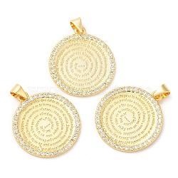 Brass with Cubic Zirconia Pendants, Long-Lasting Plated, Lead Free & Cadmium Free, Flat Round, Real 18K Gold Plated, 25x22x1.5mm, Hole: 4x3.5mm(KK-K332-16A-G)