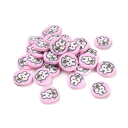 Handmade Polymer Clay Cabochons, Rabbit, Pearl Pink, 9~10.5x1~2mm(CLAY-B005-09A)
