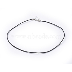 Jewelry Necklace Cord, PVC Cord, Black, Platinum Color Iron Clasp and adjustable chain, about 2mm thick, 16 inch(PJN471Y)