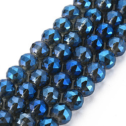 Electroplate Transparent Glass Beads Strands, Faceted, Round, Steel Blue, 8.5x10mm, Hole: 2mm, about 72pcs/strand, 19.84 inch(50.4cm)(EGLA-T008-23-B01)