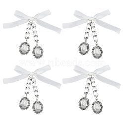 Alloy Pendants, with Glass Cahochons and Iron Rhinestone Beads and Satin Ribbon, Platinum, 75mm(PALLOY-FH00106-02)