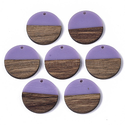 Resin & Wood Pendants, Flat Round, Medium Orchid, 28.5x3.5~4mm, Hole: 1.5mm(RESI-S358-02B-29)