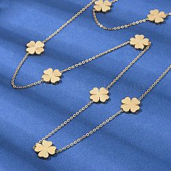 304 Stainless Steel Clover Link Chain Long Necklaces, Ion Plating(IP), Golden, 34.37 inch(87.3cm)(NJEW-V001-01G)