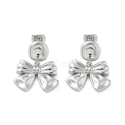 Bowknot Brass Dangle Stud Earrings, Long-Lasting Plated, Lead Free & Cadmium Free, Platinum, 23.5x20mm(EJEW-Q811-13G)