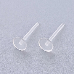 Plastic Stud Earring Findings, Flat Round, Clear, 12x5mm, Pin: 1mm, about 1000pcs/bag(KY-G006-03-5m)