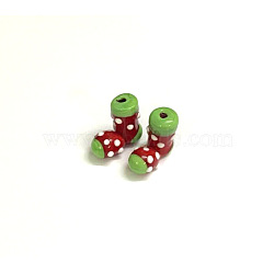 Handmade Lampwork Beads, Christmas Stocking, Red, 17~19x19~21x10~11mm, Hole: 1mm(LAMP-P051-E01)