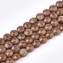 Synthetic Goldstone Beads Strands, Faceted, Flat Round, 6~6.5x4~5mm, Hole: 1mm, about 61~67pcs/strand, 14.9 inch~15.1 inch(G-T108-46)