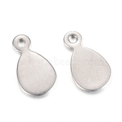 304 Stainless Steel Stamping Blank Tag Charms, Teardrop, Stainless Steel Color, 12.5x7x1mm, Hole: 1mm(X-STAS-S058-37)