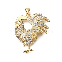 Rack Plating Brass Micro Pave Cubic Zirconia Pendants, Long-Lasting Plated, Lead Free & Cadmium Free, Chick Charms, Real 18K Gold Plated, 32x26x5mm, Hole: 4x3mm(ZIRC-F142-31G-01)