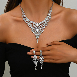 Alloy Rhinestone Pendant Necklace & Earrings Sets for Women, Platinum, 530mm(WG6520E-01)