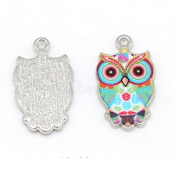 Alloy Enamel Pendants, Silver, Owl, Colorful, 23x13x2mm, Hole: 1.2mm, 2pcs/bag(FIND-TAC0002-033)