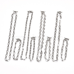 304 Stainless Steel Link Chain Necklaces & Bracelets Sets, with Toggle Clasps, Stainless Steel Color, 16.93 inch(43cm), 7-3/4 inch(19.8cm), 8pcs/set(SJEW-JS01192)