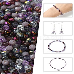 Mixed Styles Glass Beads, Faceted, Round, Purple, 4x4mm,Hole:0.70mm, about 500pcs/set(GLAA-YWC0004-01I)