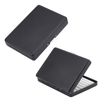 Aluminium Alloy Cigarette Case Boxes, Double Sided Spring Clip Open Pocket for 18 Cigarettes, Rectangle, Electrophoresis Black, 105x75x18mm
