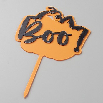 Acrylic Halloween Theme Word Cake Insert Card Decoration, with Self Adhesive, for Halloween Cake Decoration, Word Boo, Orange, 150x90x1mm