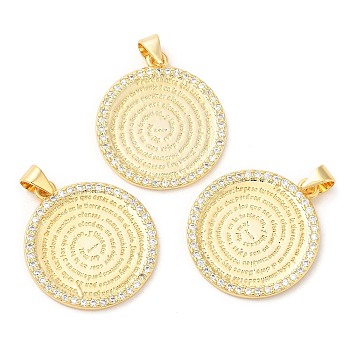 Brass with Cubic Zirconia Pendants, Long-Lasting Plated, Lead Free & Cadmium Free, Flat Round, Real 18K Gold Plated, 25x22x1.5mm, Hole: 4x3.5mm
